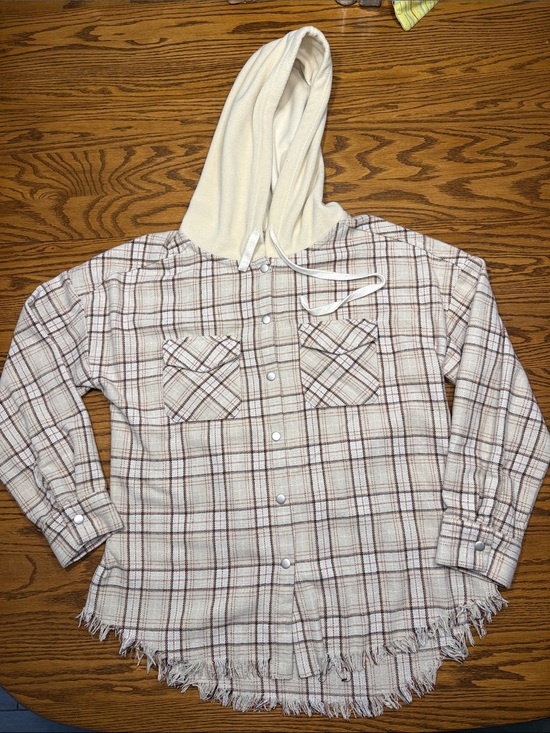 new in Jackets & Blazers - Plaid Hooded Snap-Front Shirt Jacket in Cream